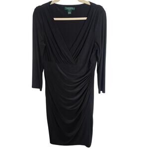 Lauren Ralph Lauren Womens Ruched Sheath Dress Size 14 Cocktail Classic Timeless